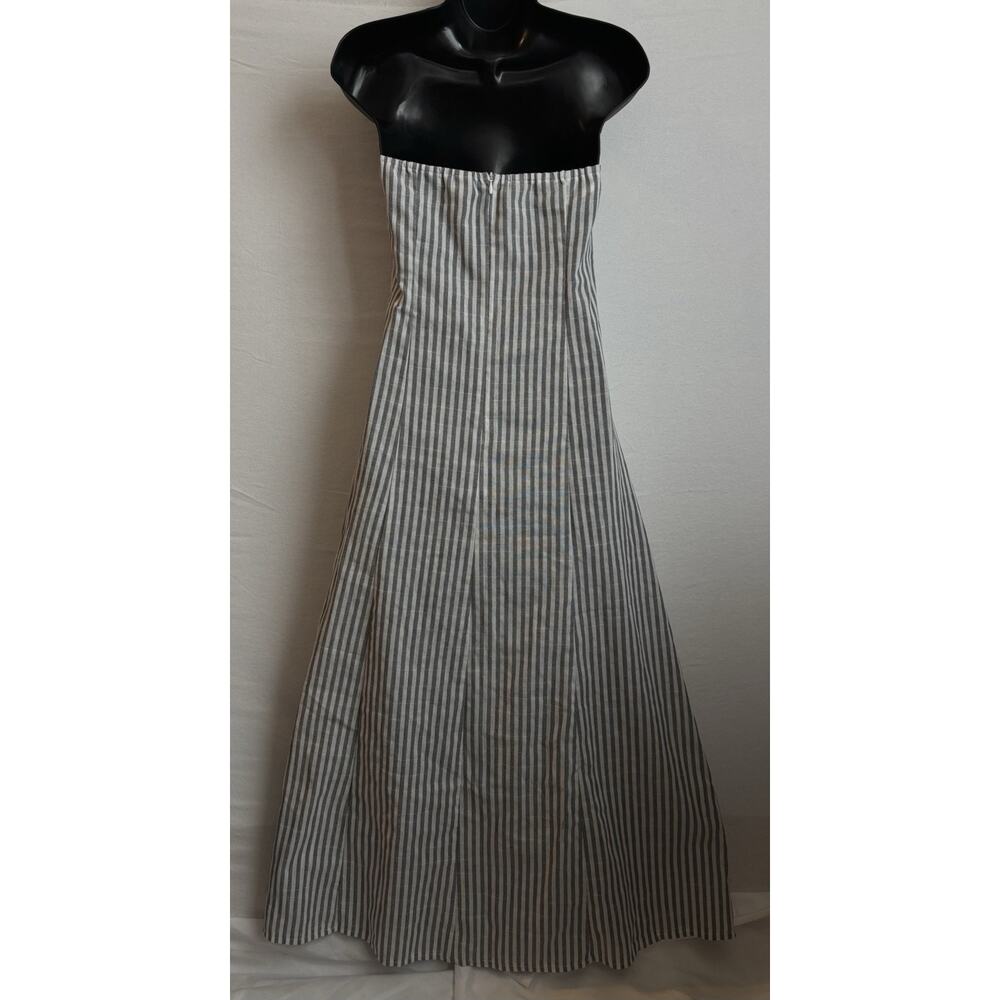 Musera Strapless Maxi Dress Medium Gray White Stripe Pockets Coastal Grandmother - Picture 3 of 10